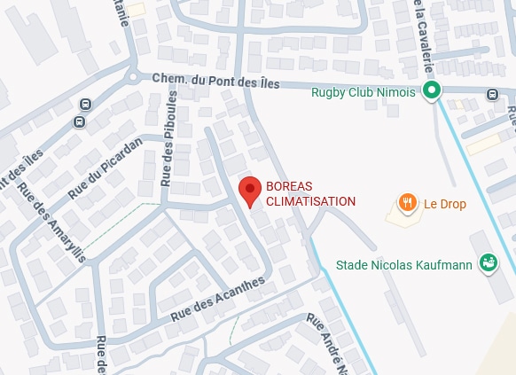 BOREAS CLIMATISATION Nîmes : Carte et Adresses Carte de Nîmes localisant BOREAS CLIMATISATION près du Rugby Club Nimois, Le Drop et Stade Nicolas Kaufmann.
